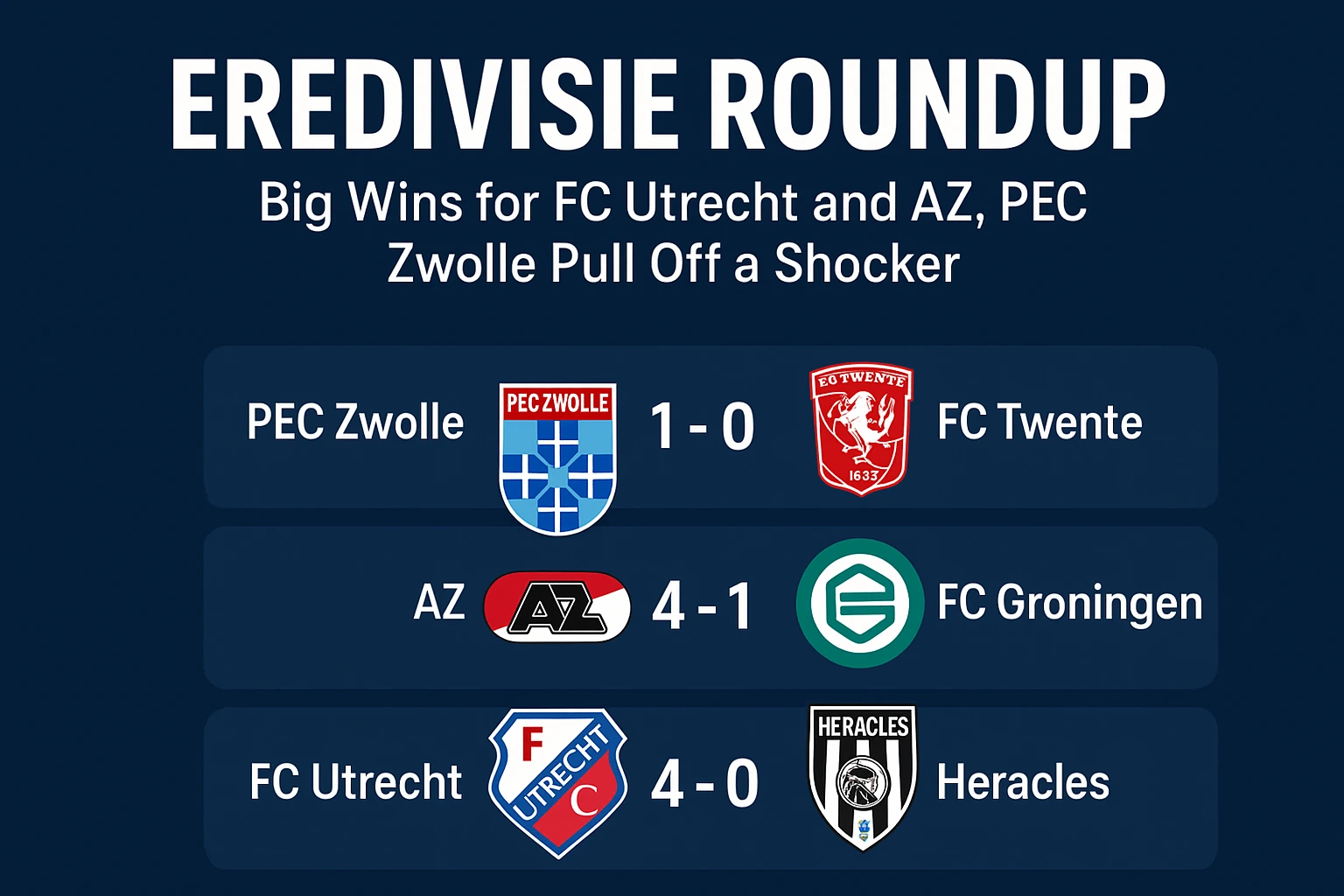 Eredivisie Roundup: Big Wins for FC Utrecht and AZ, PEC Zwolle Pull Off a Shocker